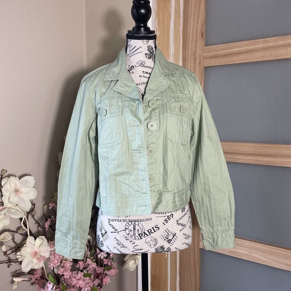 Vintage Bill Blass Jeanswear Green Women Jacket Button Up Collared Petite Small